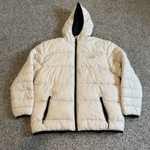 NWT New Balance Tech Puffer Hooded Jacket Ivory Size Large Comfort Fit Full Zip